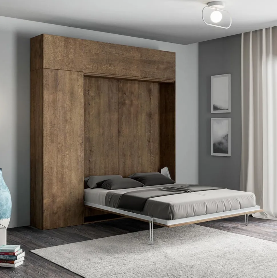 Letto a Una Piazza e Mezza a Scomparsa Verticale con Colonna e Pensile - Magicompare