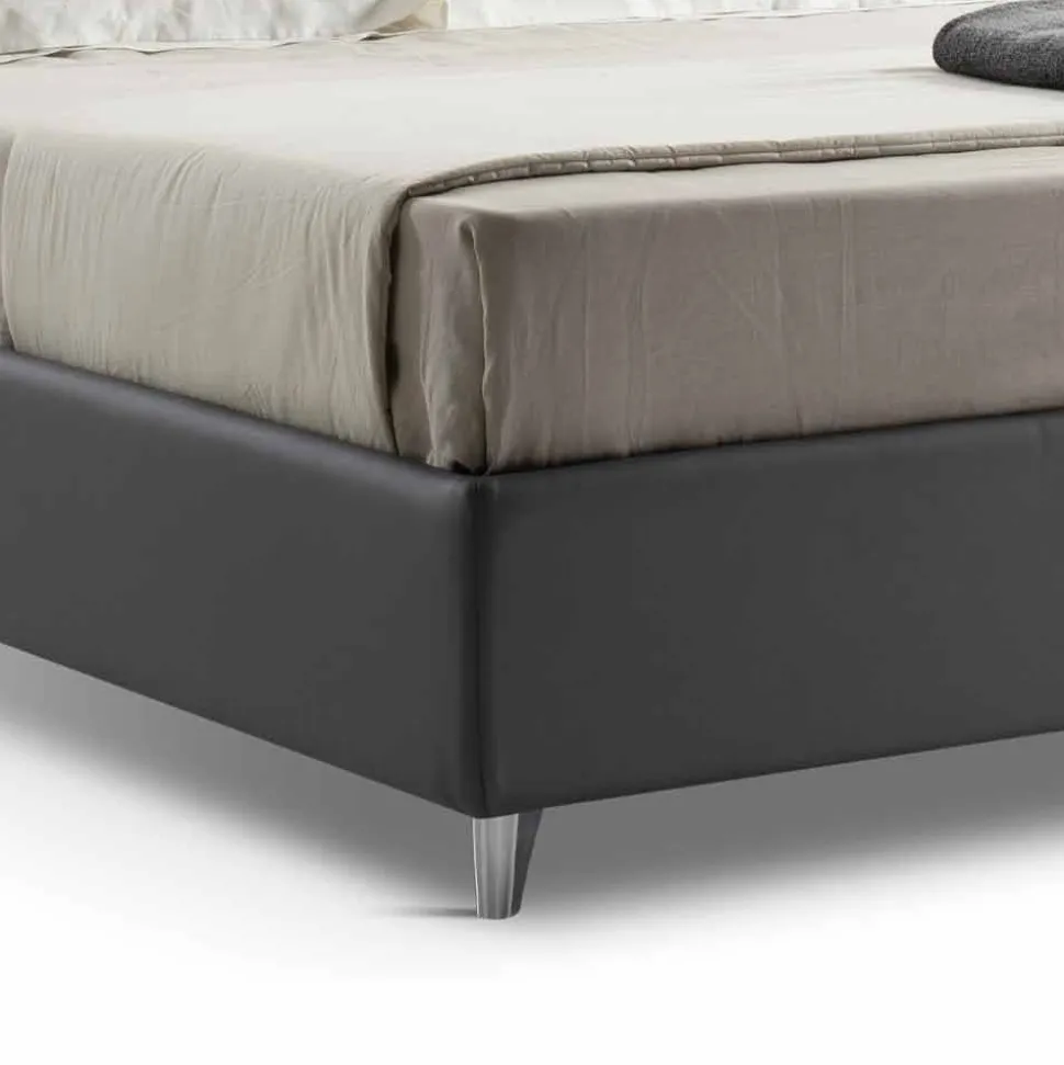 Letto con Contenitore Matrimoniale Imbottito in Ecopelle Made in Italy – Raggino