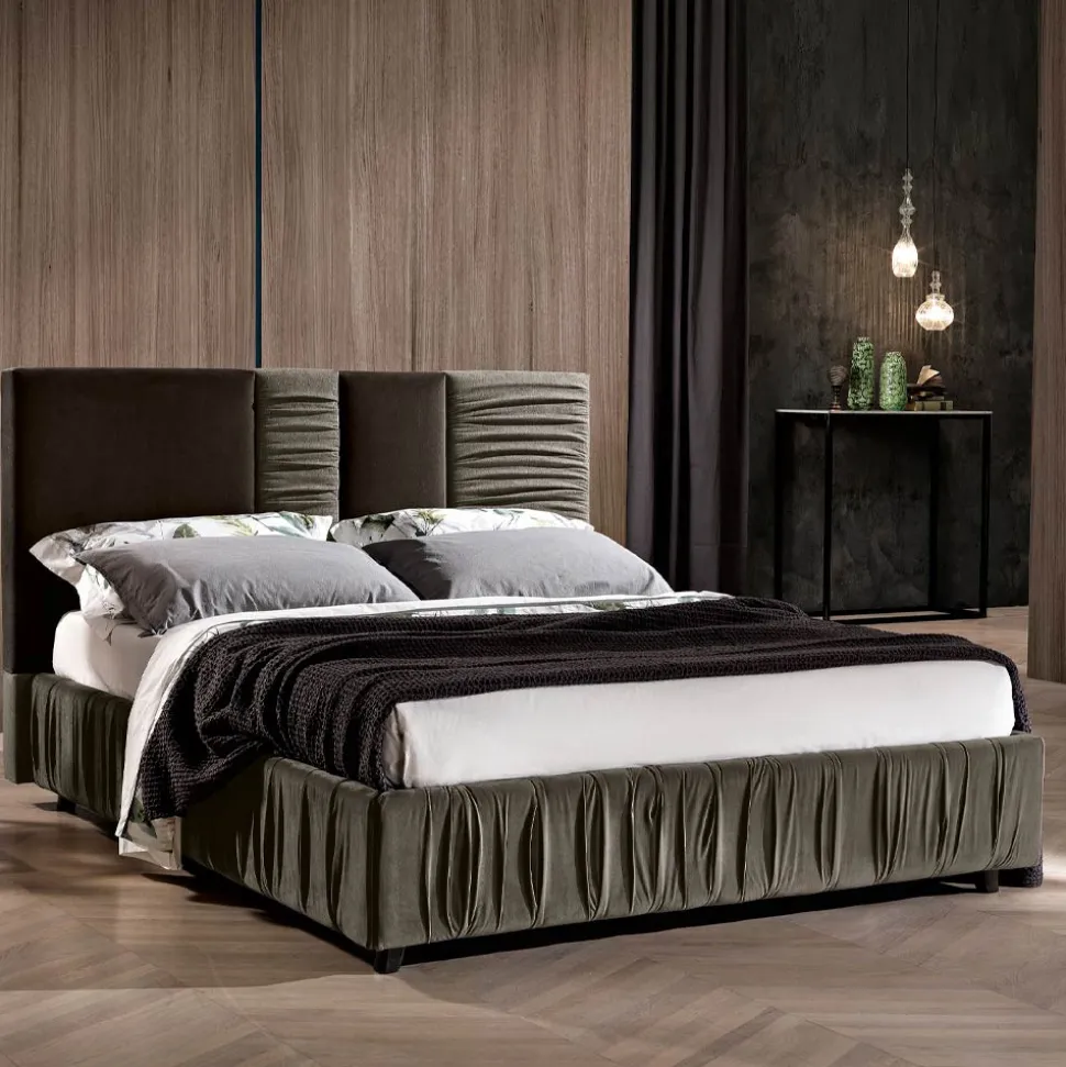 Letto Imbottito Matrimoniale Moderno con Pieghe o Trapuntato di Design - Thomas