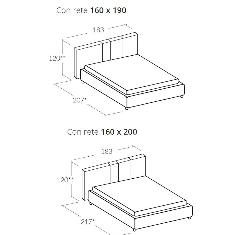 Letto Imbottito Matrimoniale Moderno con Pieghe o Trapuntato di Design - Thomas