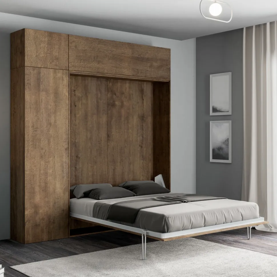 Letto Matrimoniale a Scomparsa Verticale con Pensile e Colonna - Magicompare