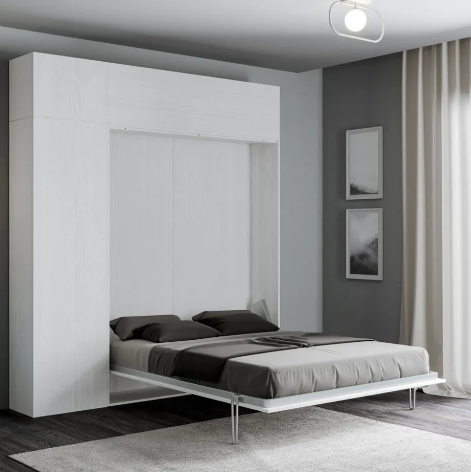 Letto Matrimoniale a Scomparsa Verticale con Pensile e Colonna - Magicompare