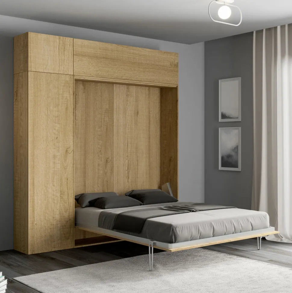 Letto Matrimoniale a Scomparsa Verticale con Pensile e Colonna - Magicompare