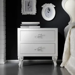 Letto Matrimoniale con Pediera Coordinata, Materasso e 2 Comodini - Nebbia