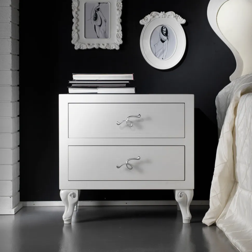 Letto Matrimoniale con Pediera Coordinata, Materasso e 2 Comodini - Nebbia