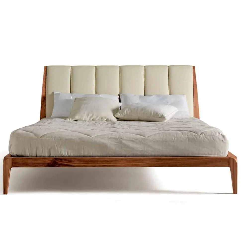 Letto Matrimoniale con Testata Imbottita in Pelle Menardo
