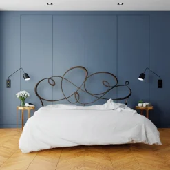 Letto Matrimoniale con Testata in Ferro Pieno Made in Italy - Nebbia