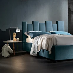Letto Matrimoniale di Design Imbottito Moderno Blu o Grigio Alta Qualità - Kenzo