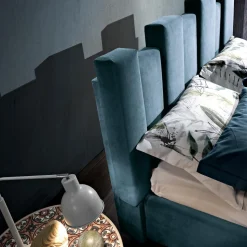 Letto Matrimoniale di Design Imbottito Moderno Blu o Grigio Alta Qualità - Kenzo