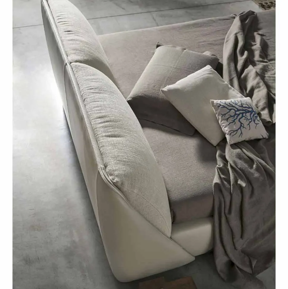 Letto Matrimoniale Imbottito e Rivestito in Tessuto e Pelle Made in Italy - Lula