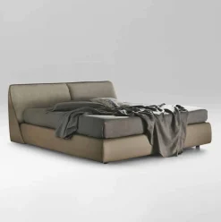 Letto Matrimoniale Imbottito e Rivestito in Tessuto e Pelle Made in Italy - Lula