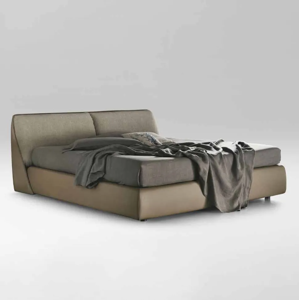 Letto Matrimoniale Imbottito e Rivestito in Tessuto e Pelle Made in Italy - Lula