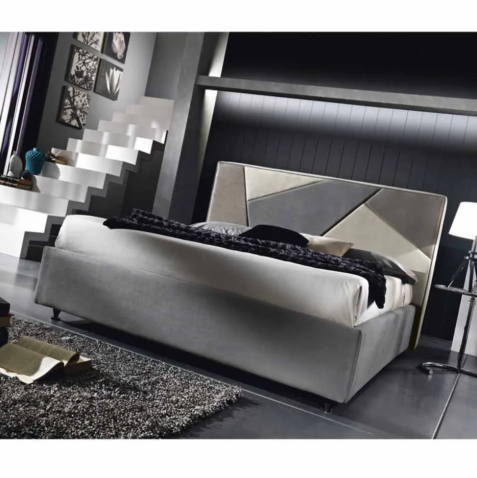 Letto matrimoniale imbottito con contenitore alzante 160x190/200cm Mia