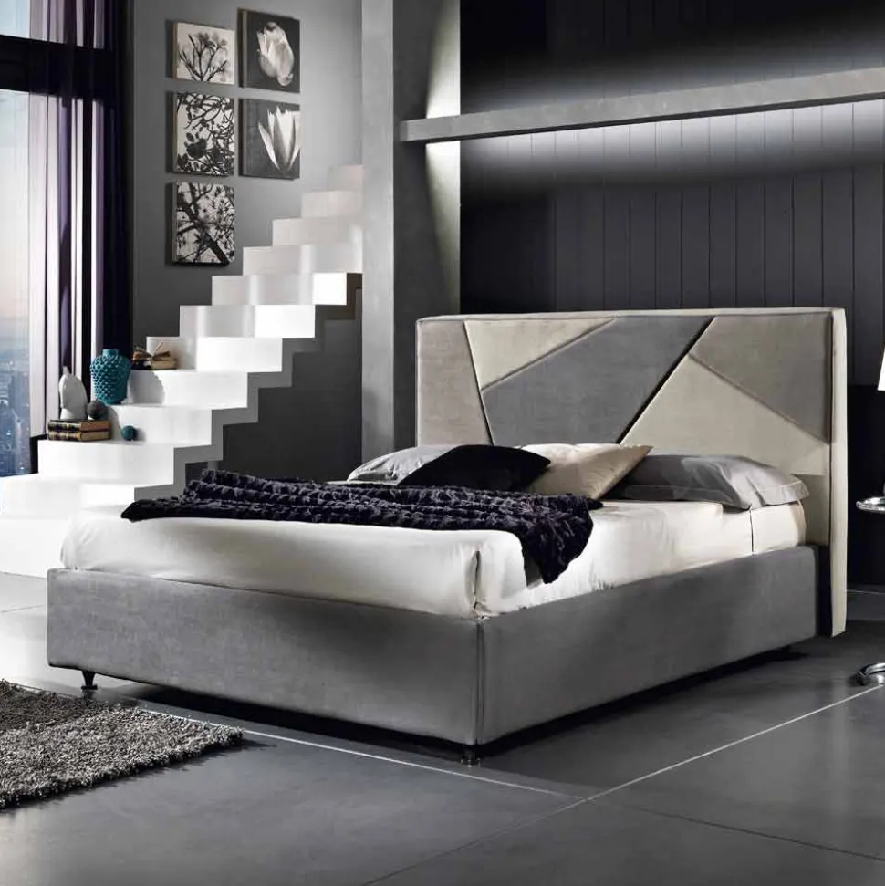 Letto matrimoniale imbottito con contenitore alzante 160x190/200cm Mia