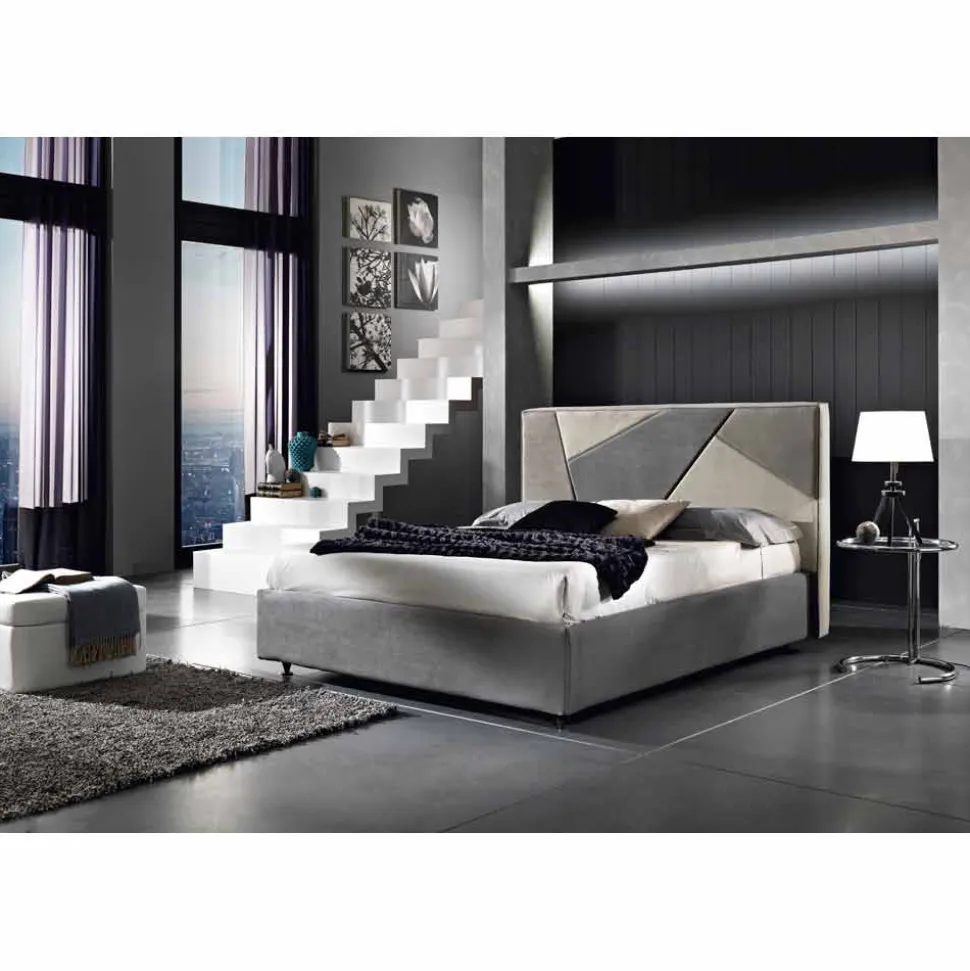 Letto matrimoniale imbottito con contenitore alzante 160x190/200cm Mia