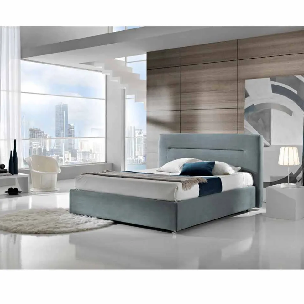 Letto matrimoniale imbottito moderno con box alzante 160x190/200cm Sun