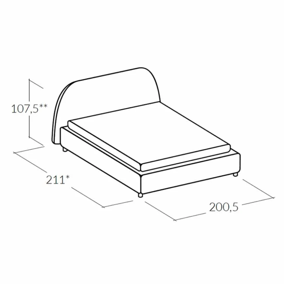 Letto matrimoniale imbottito con contenitore moderno 160x190/200 Reby