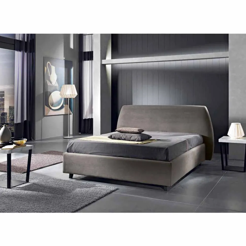 Letto matrimoniale imbottito con contenitore moderno 160x190/200 Reby