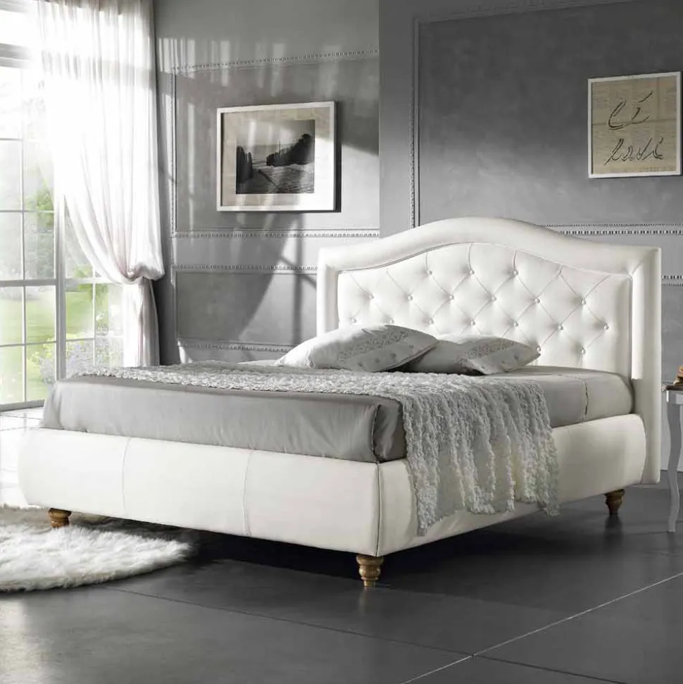 Letto matrimoniale imbottito in ecopelle con box 160x190/200 cm Agly