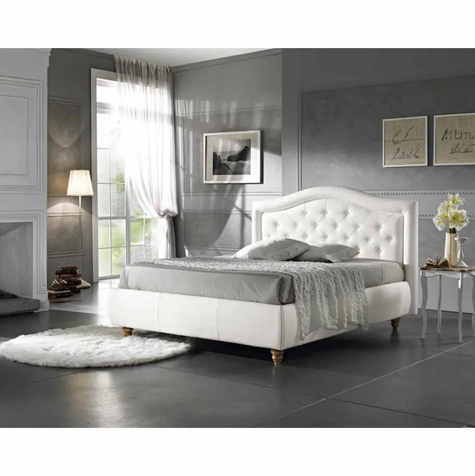 Letto matrimoniale imbottito in ecopelle con box 160x190/200 cm Agly