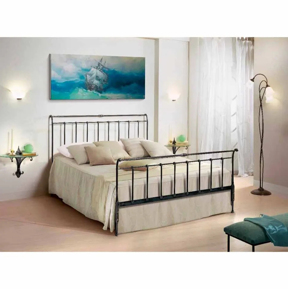 Letto matrimoniale in ferro battuto pieno realizzato a mano Kate