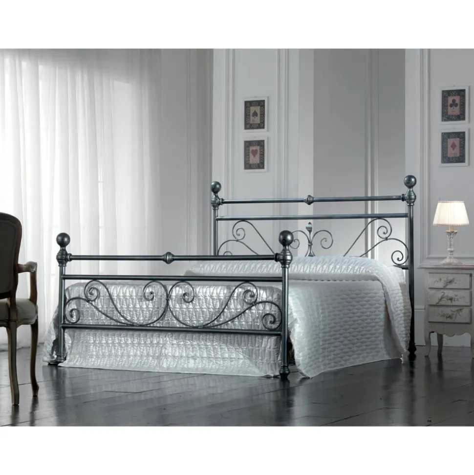 Letto Matrimoniale in Ferro Tubolare Nero Argentato Made in Italy - Geometria