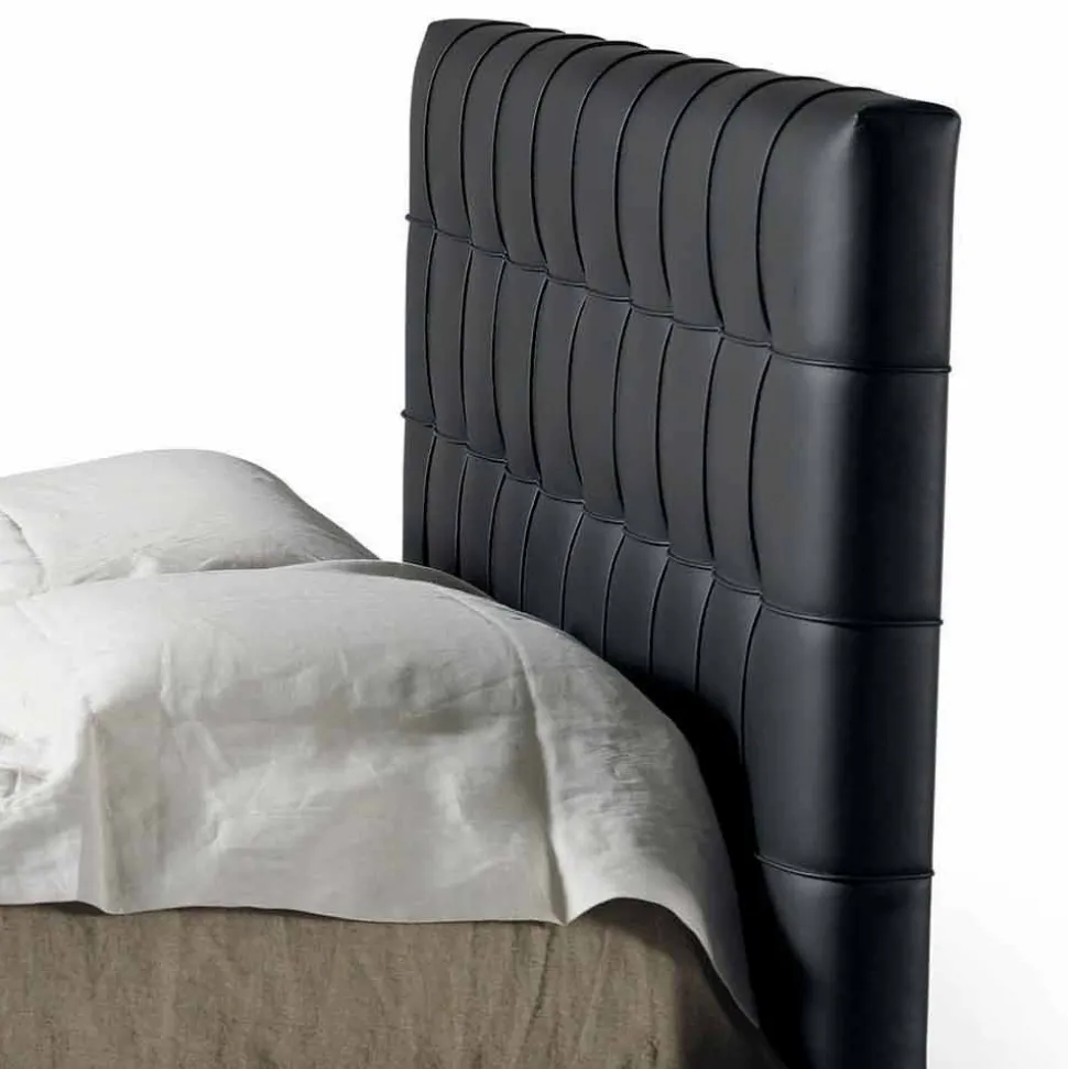 Letto Matrimoniale in Legno di Noce con Testata in Pelle Leilo