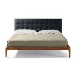 Letto Matrimoniale in Legno di Noce con Testata in Pelle Leilo