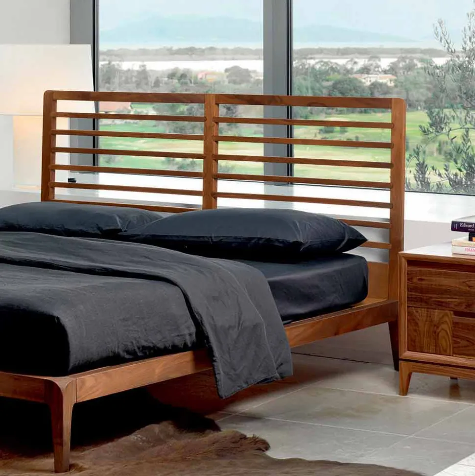 Letto matrimoniale in noce massello, made in Italy, Didimo