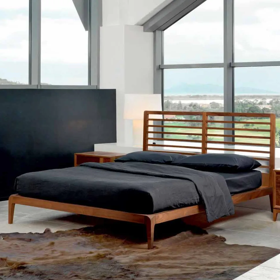 Letto matrimoniale in noce massello, made in Italy, Didimo