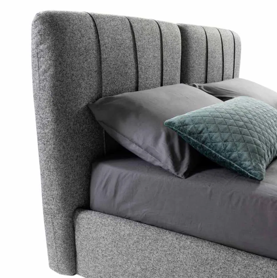 Letto Matrimoniale in Tessuto con Box e Testata a Righe Made in Italy – Nives