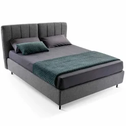 Letto Matrimoniale in Tessuto con Box e Testata a Righe Made in Italy – Nives