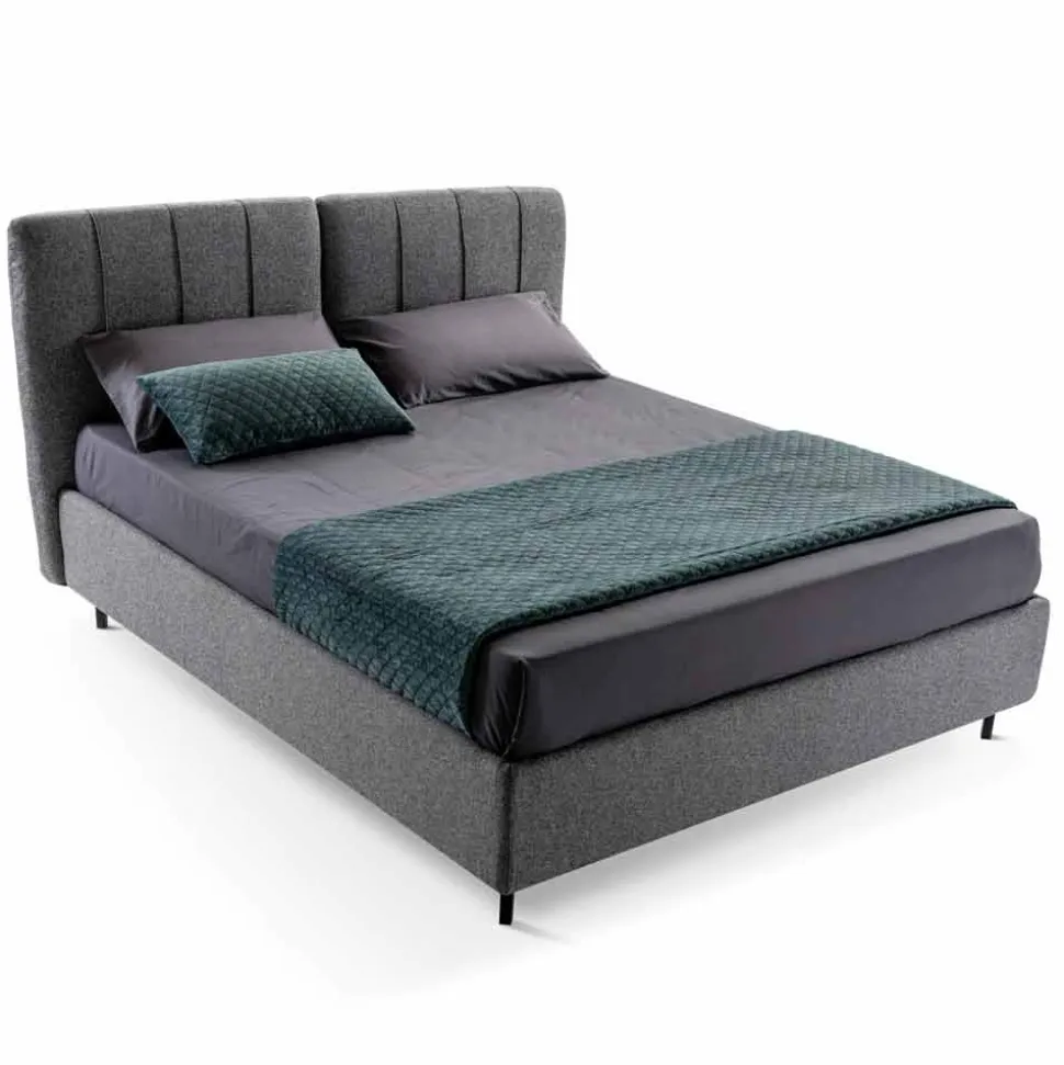 Letto Matrimoniale in Tessuto con Box e Testata a Righe Made in Italy – Nives