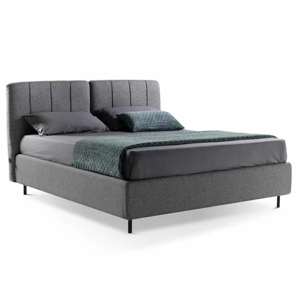 Letto Matrimoniale in Tessuto con Box e Testata a Righe Made in Italy – Nives