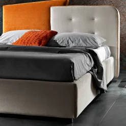 Letto Matrimoniale Moderno Design in Velluto Grigio e Arancione - Plorifon