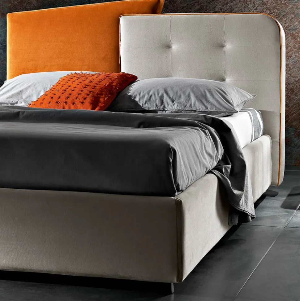 Letto Matrimoniale Moderno Design in Velluto Grigio e Arancione - Plorifon