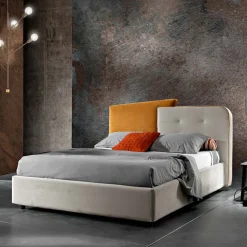Letto Matrimoniale Moderno Design in Velluto Grigio e Arancione - Plorifon