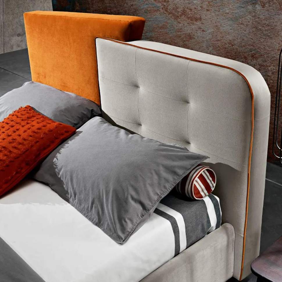 Letto Matrimoniale Moderno Design in Velluto Grigio e Arancione - Plorifon