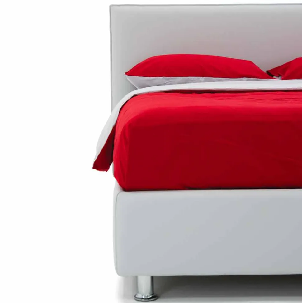 Letto Matrimoniale Rivestito in Similpelle con Piedini Made in Italy - Nurzio