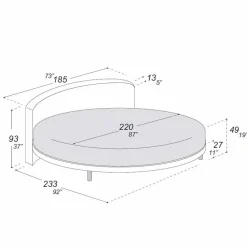 Letto Matrimoniale Rotondo di Design Rivestito in Tessuto, Made in Italy - Rello