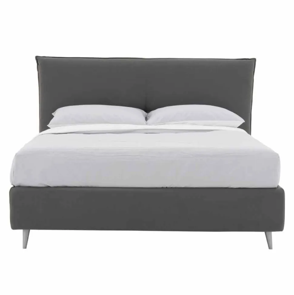 Letto Matrimoniale Tessuto Sfoderabile, Piedini in Legno Made in Italy - Tampa
