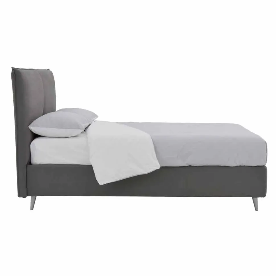 Letto Matrimoniale Tessuto Sfoderabile, Piedini in Legno Made in Italy - Tampa