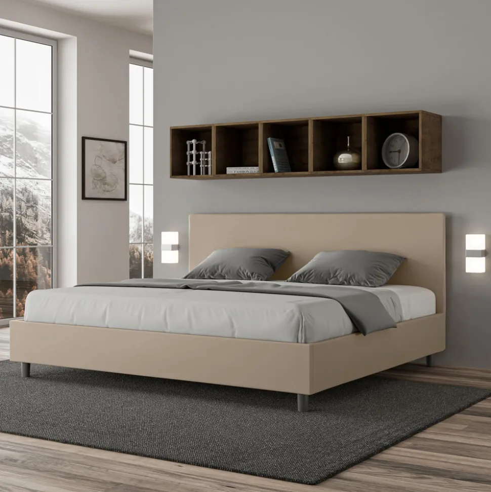 Letto Matrimoniale 200x200 cm con Testata in Similpelle Made in Italy - Pallone