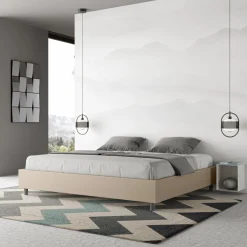 Letto Matrimoniale 180x200 cm e Rivestito in Similpelle Made in Italy - Atleta