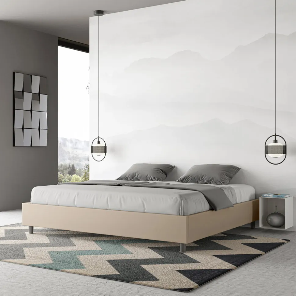 Letto Matrimoniale 180x200 cm e Rivestito in Similpelle Made in Italy - Atleta