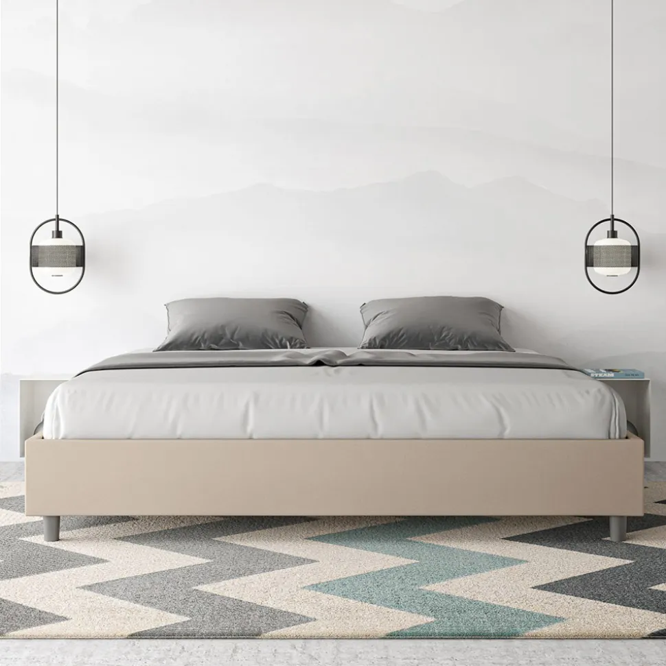 Letto Matrimoniale 180x200 cm e Rivestito in Similpelle Made in Italy - Atleta