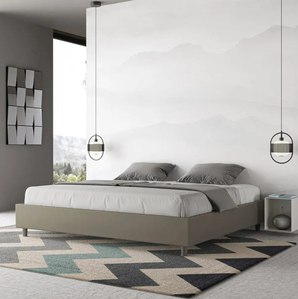 Letto Matrimoniale 180x200 cm e Rivestito in Similpelle Made in Italy - Atleta