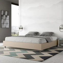 Letto Matrimoniale 200x200 cm Rivestito in Similpelle Made in Italy - Atleta