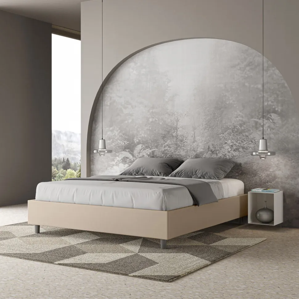 Letto Matrimoniale 160x200 cm Rivestito in Similpelle Made in Italy - Atleta