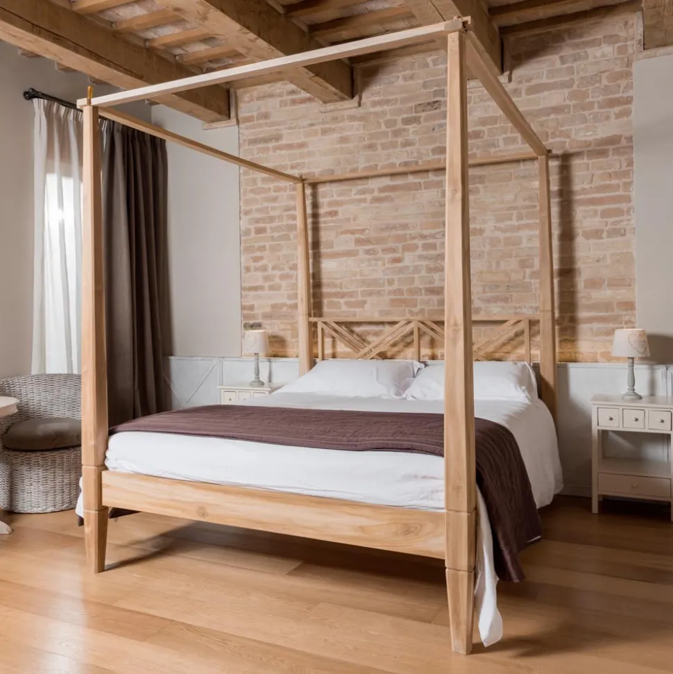 Letto Matrimoniale 180x200 con Baldacchino in Legno Teak Massello - Tempera